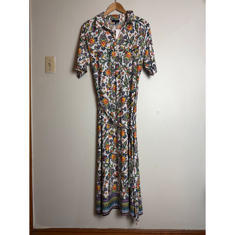 1.STATE  Floral Paisley Quarter Zip Midi Dress Multi Color XL NWT coastal